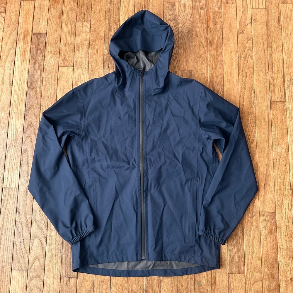 MUJI Rain Jacket Mens Medium Water Repellent Hooded Navy Blue Modern Outdoor